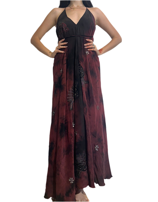 Abito lungo in misto seta ricamato