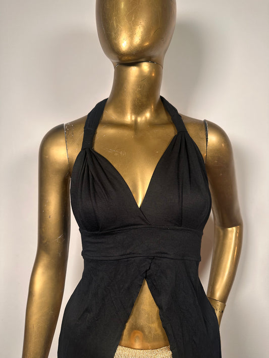 Top in cotone nero-doppia punta