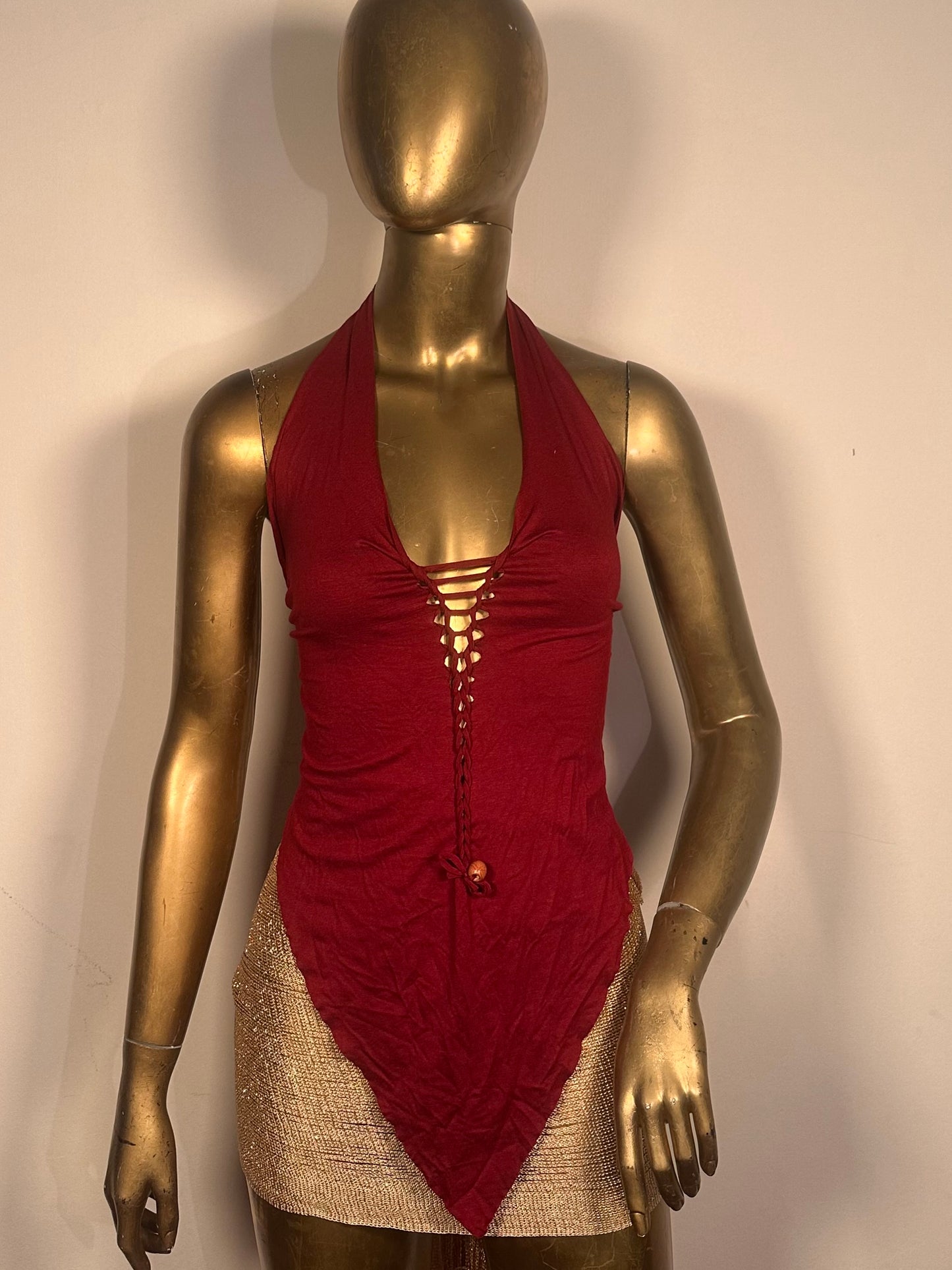 Top V-hem regolabile rosso ciliegia