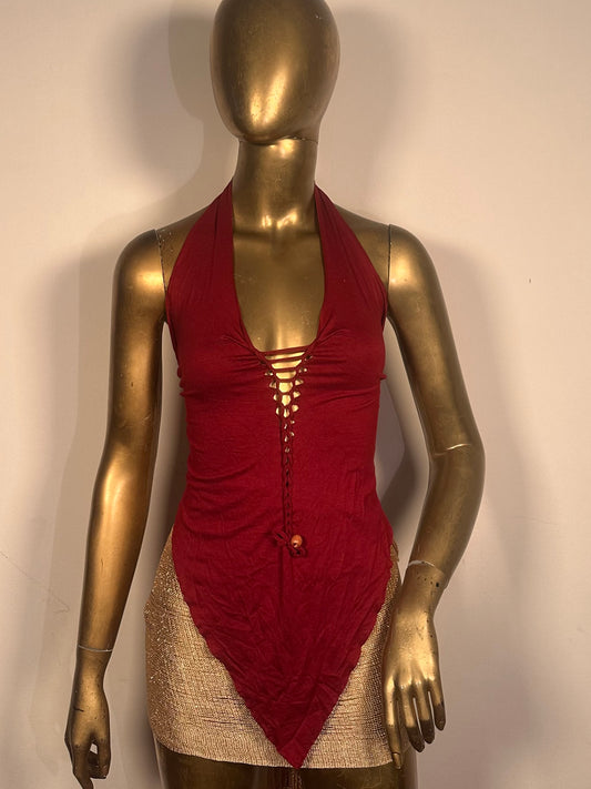 Top V-hem regolabile rosso ciliegia