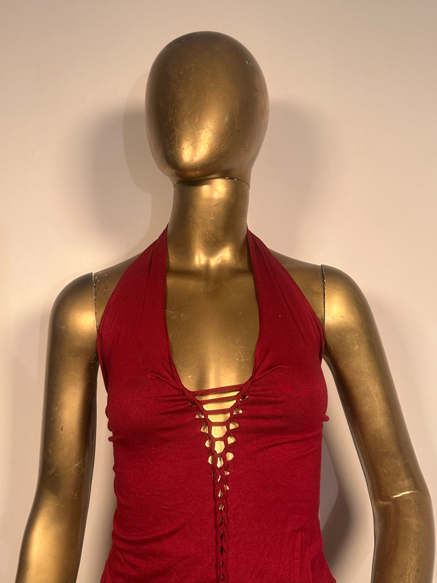 Top V-hem regolabile rosso ciliegia