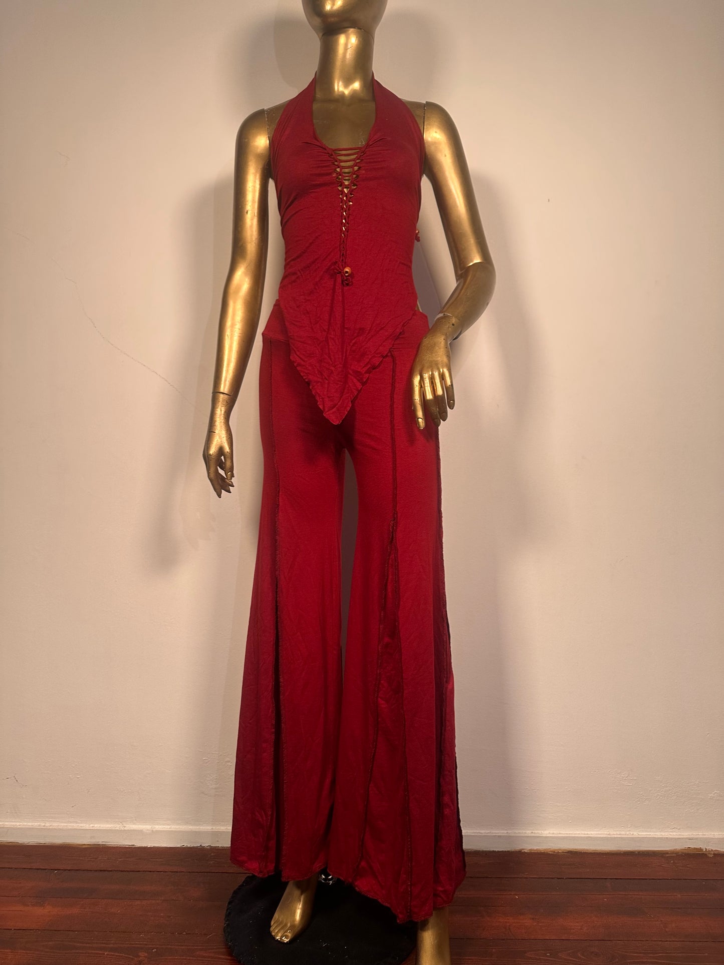 Top V-hem regolabile rosso ciliegia
