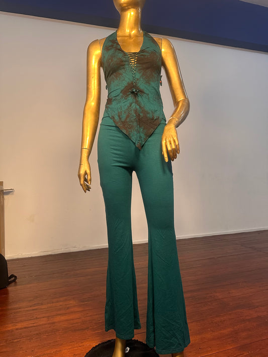 Top V-hem tie-dye dark petrol