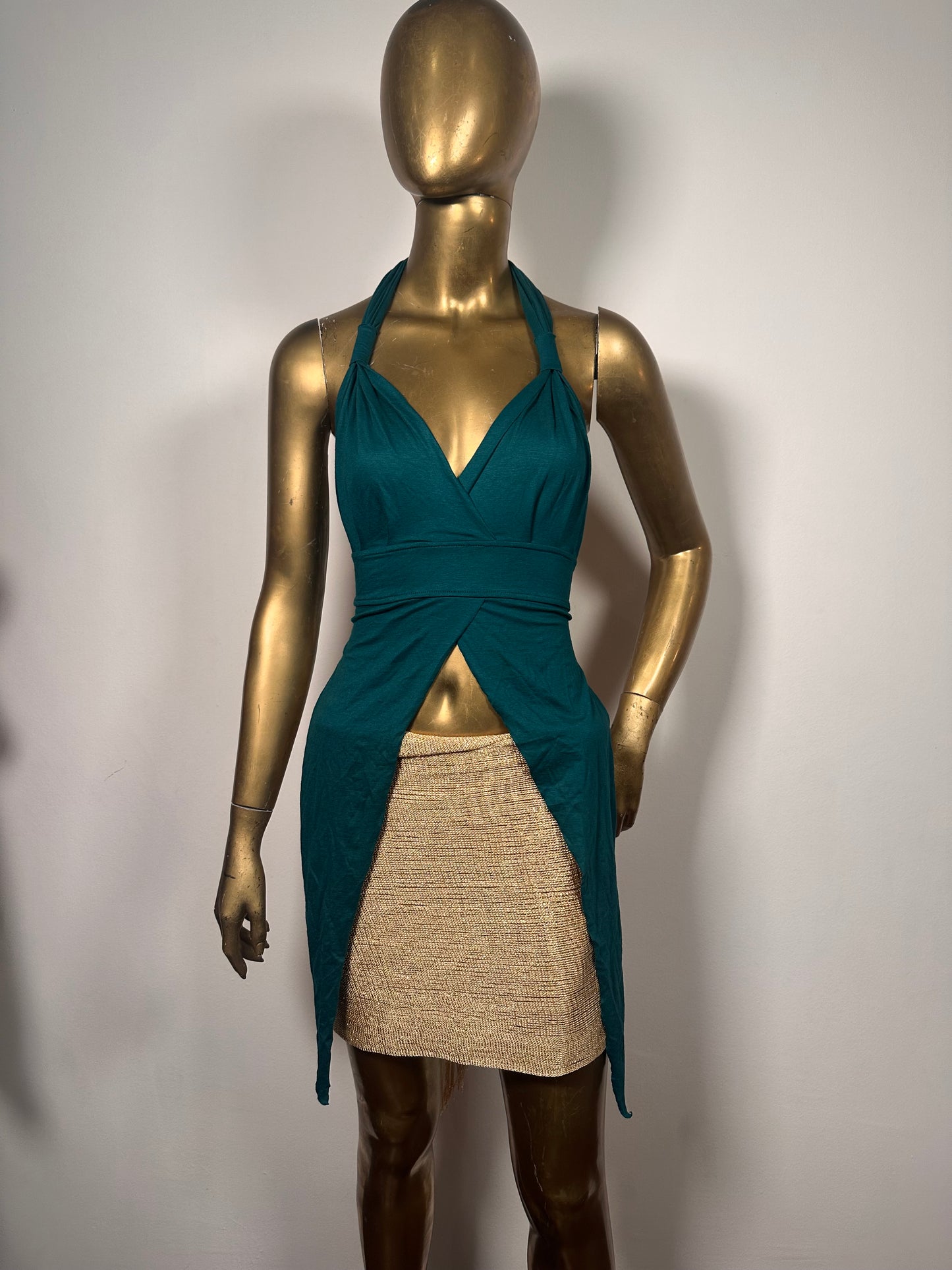 Top in cotone petrol- doppia punta