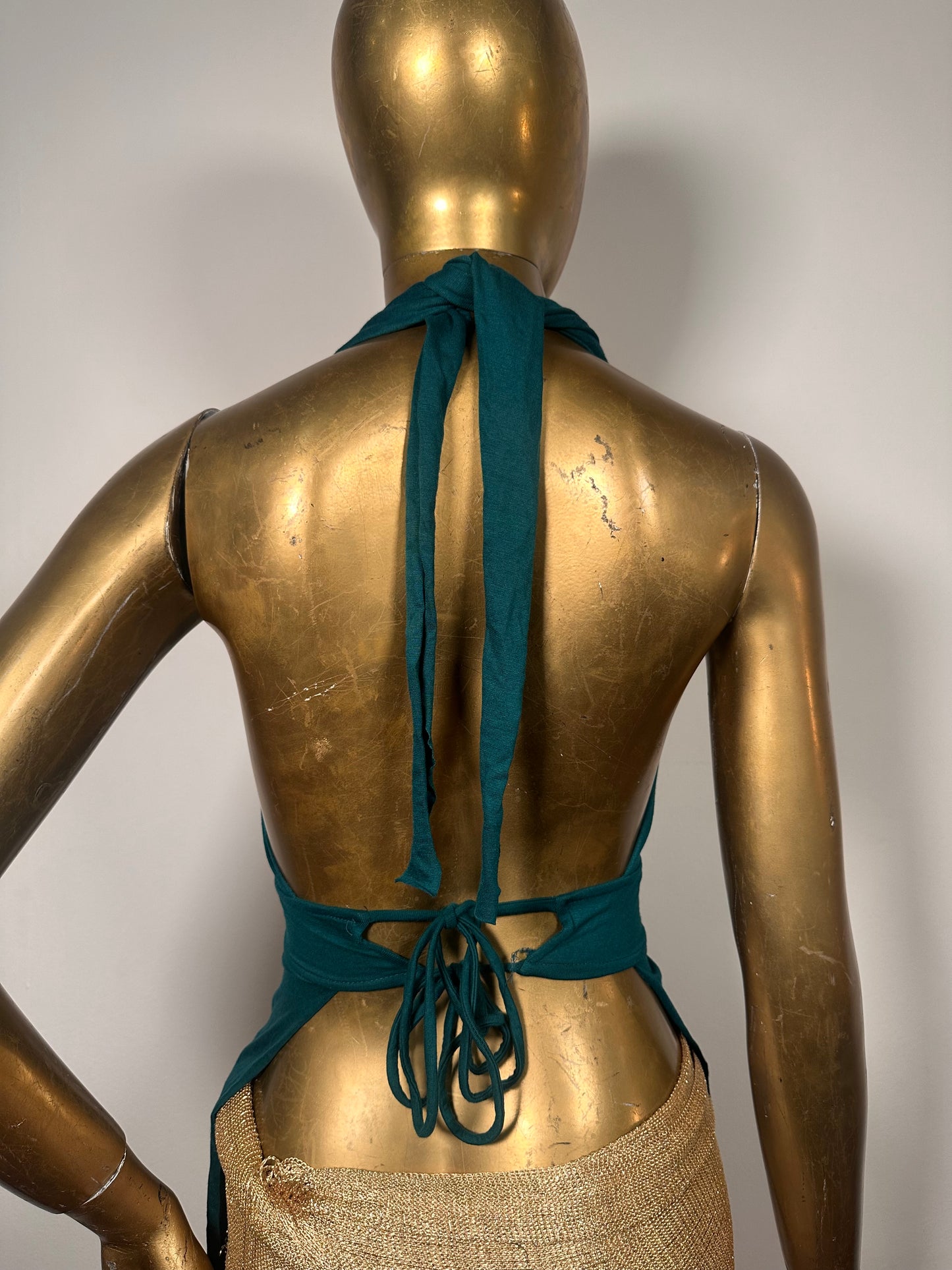 Top in cotone petrol- doppia punta