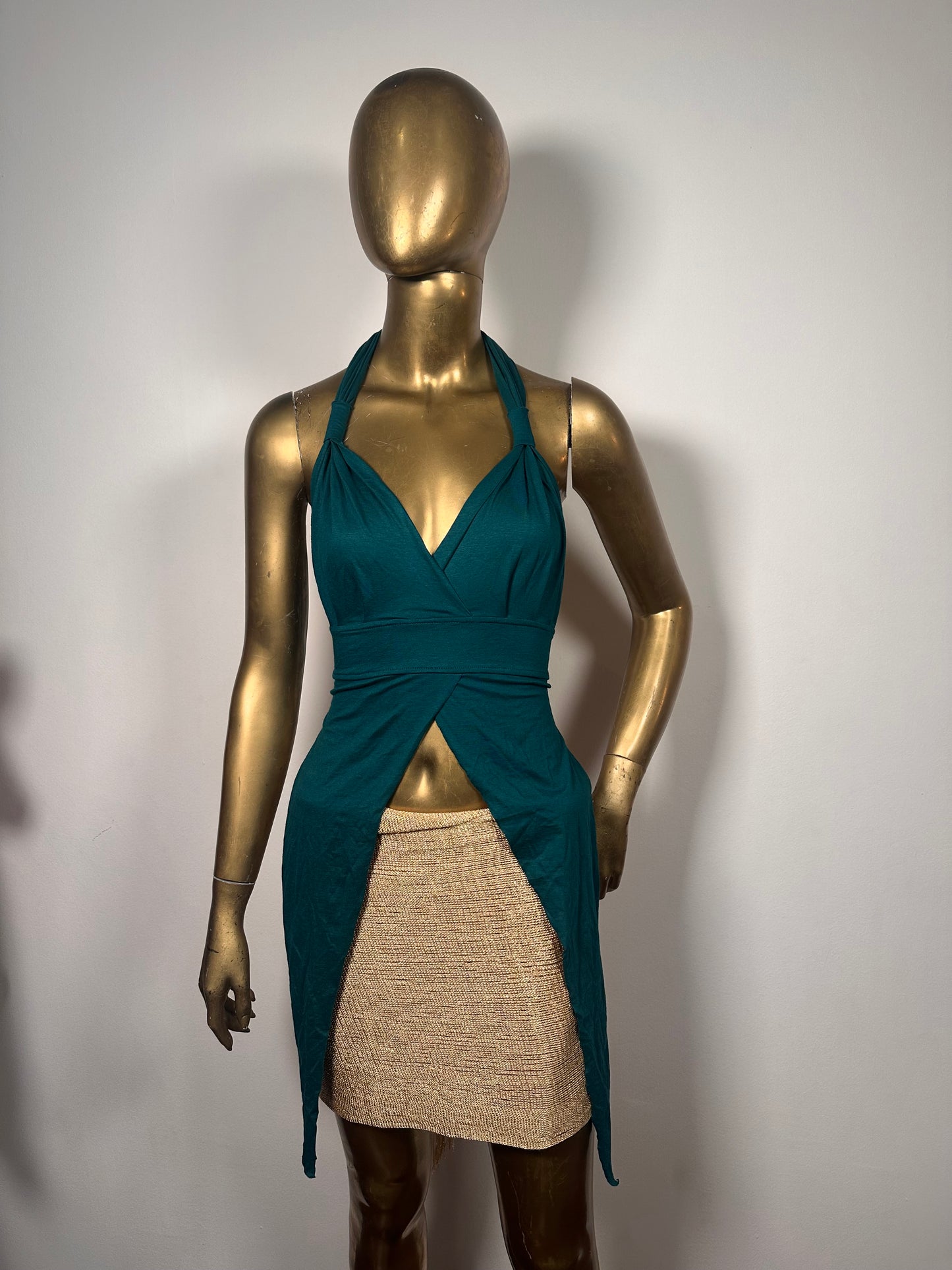 Top in cotone petrol- doppia punta