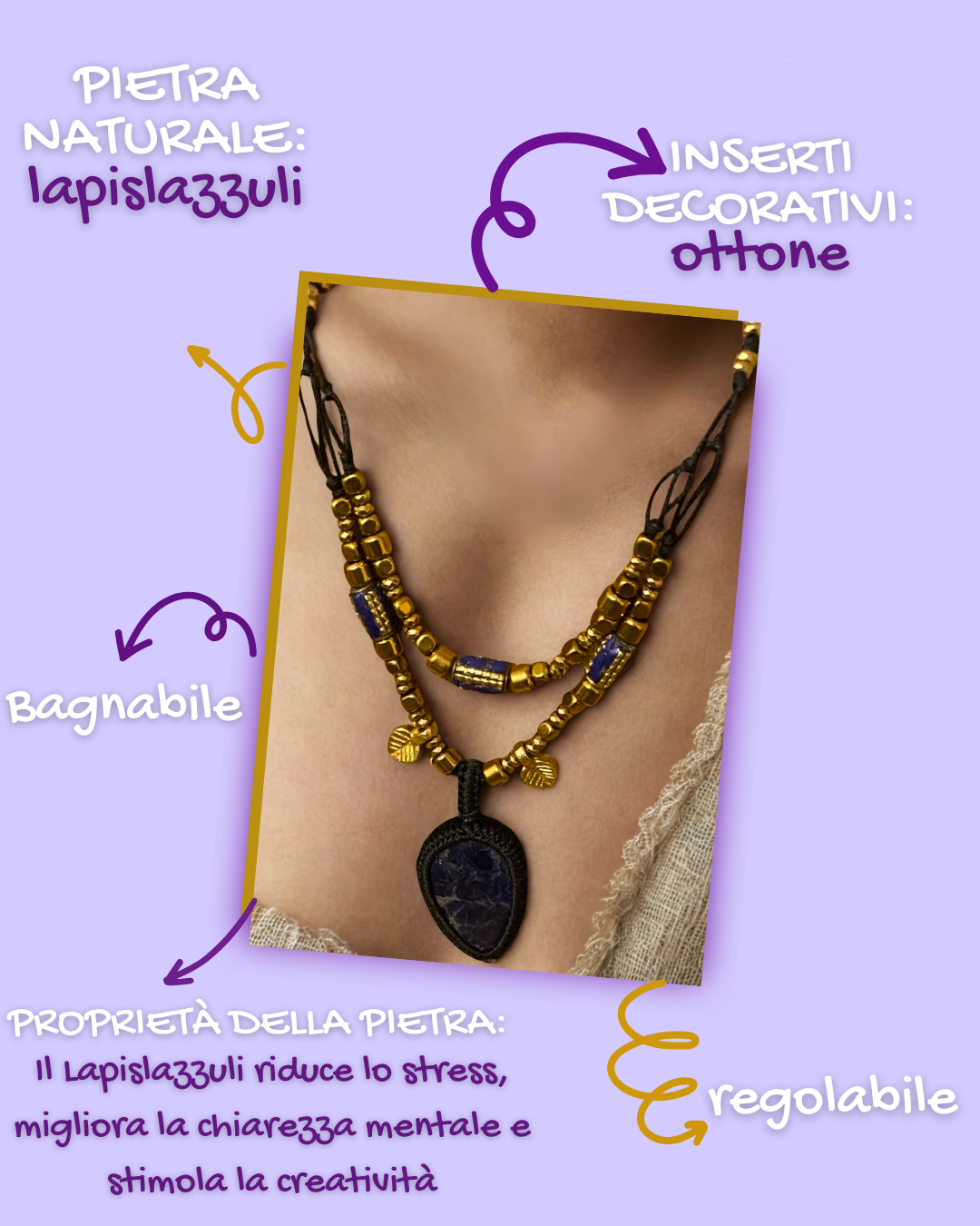 Collana talismano doppio filo con lapislazzuli