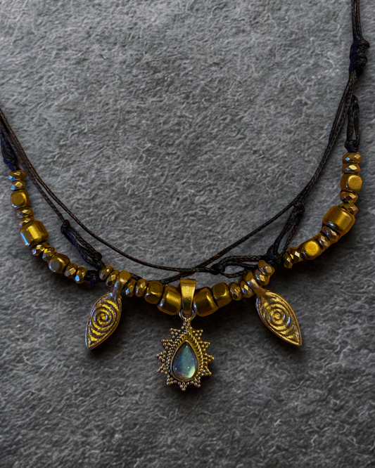 Collana Talismano con Ciondolo in Labradorite e Ottone