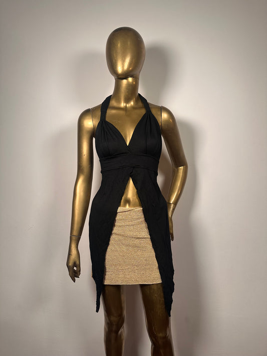 Top in cotone nero-doppia punta