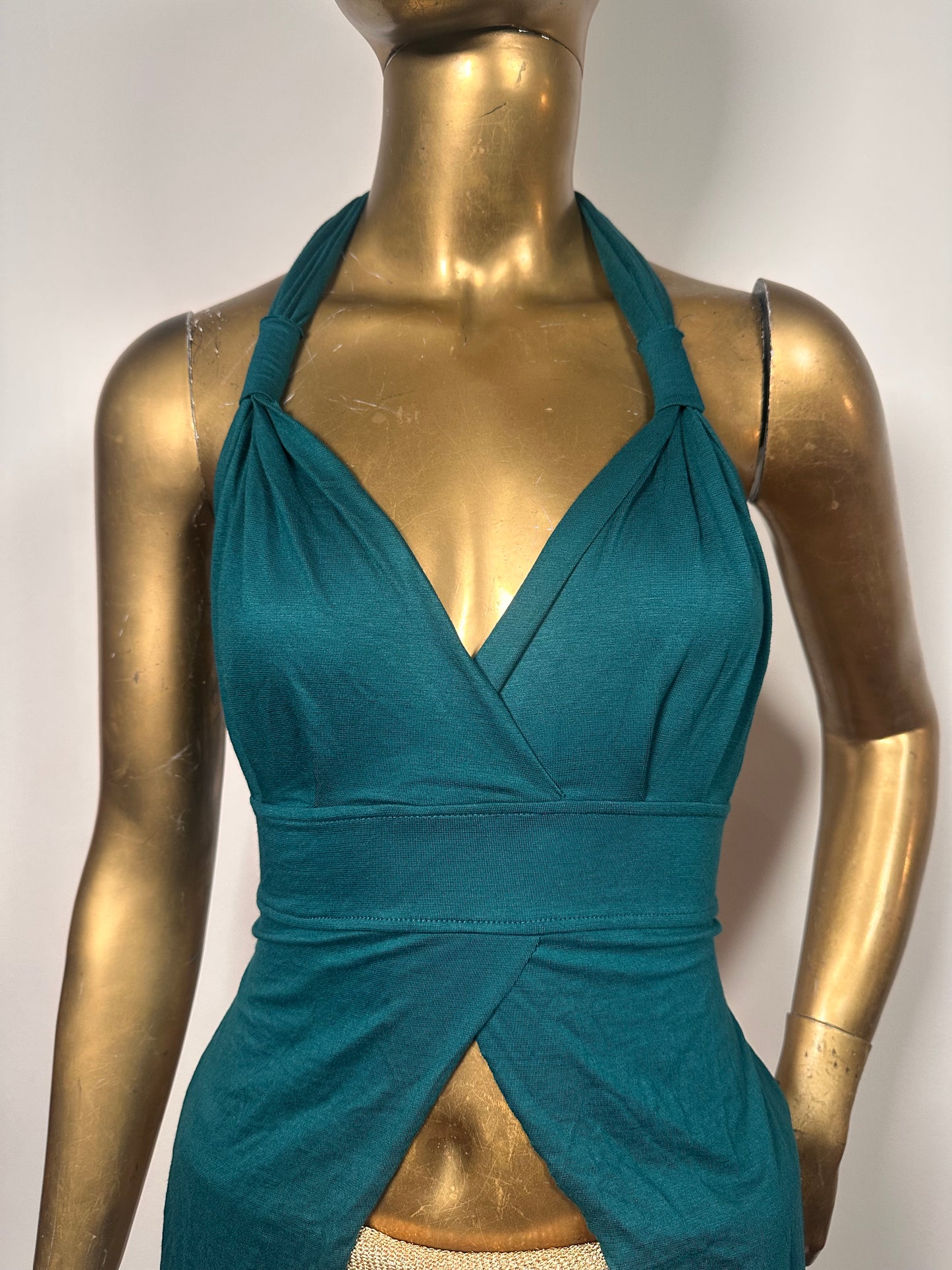 Top in cotone petrol- doppia punta