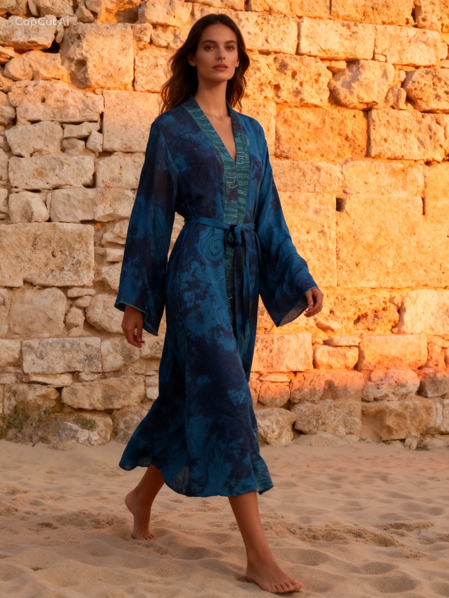 Kimono lungo in misto seta