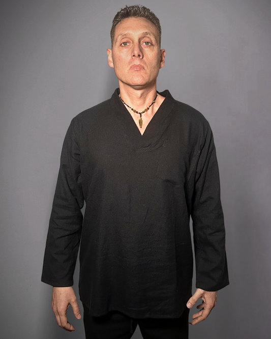 Camicia da uomo senza bottoni 100% cotone- black