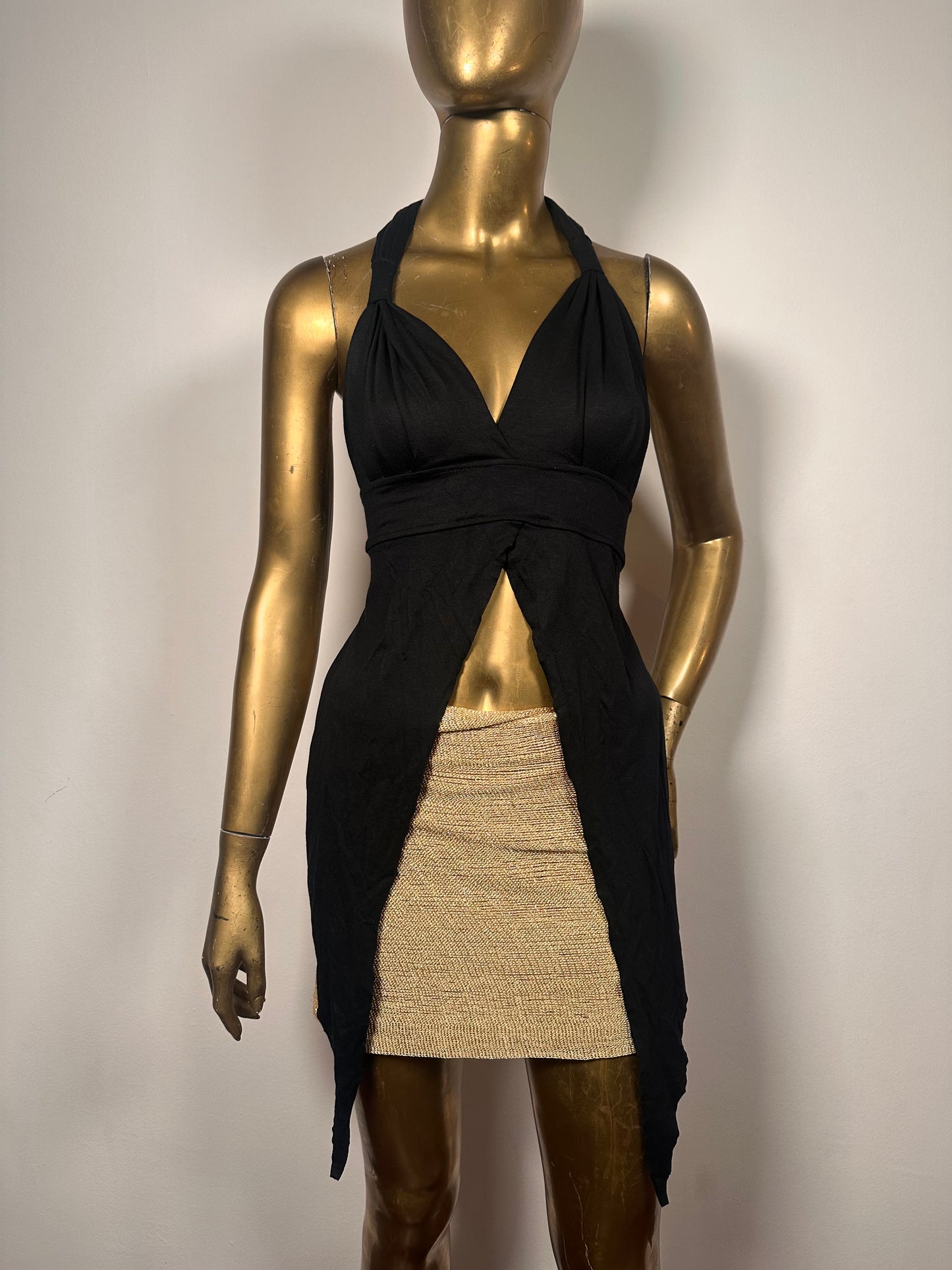 Top in cotone nero-doppia punta
