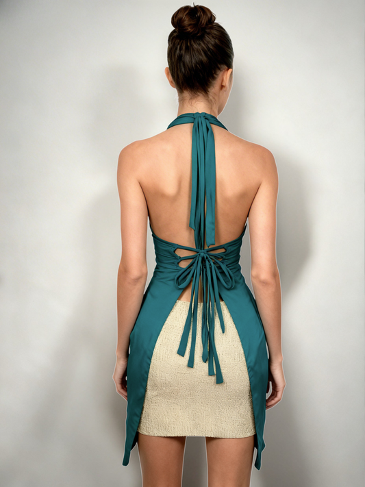 Top in cotone petrol- doppia punta