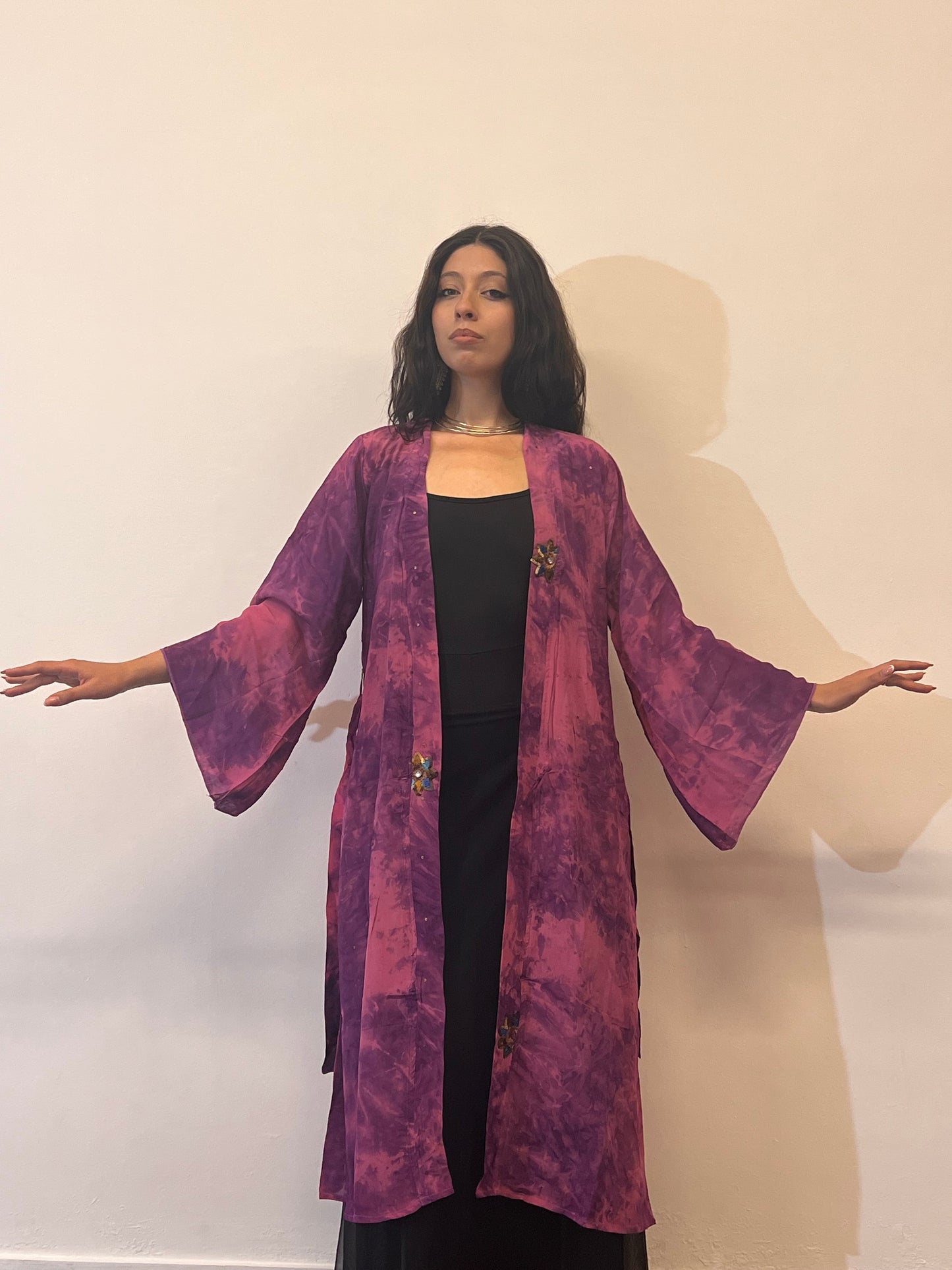 Kimono lungo in misto seta