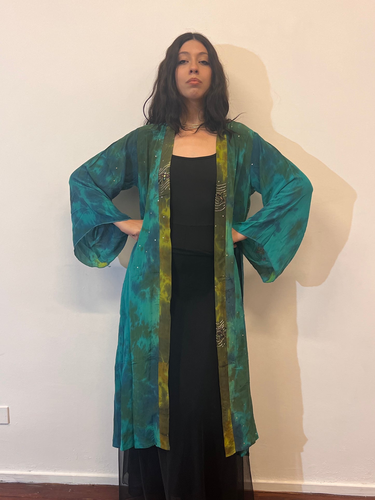 Kimono lungo in misto seta