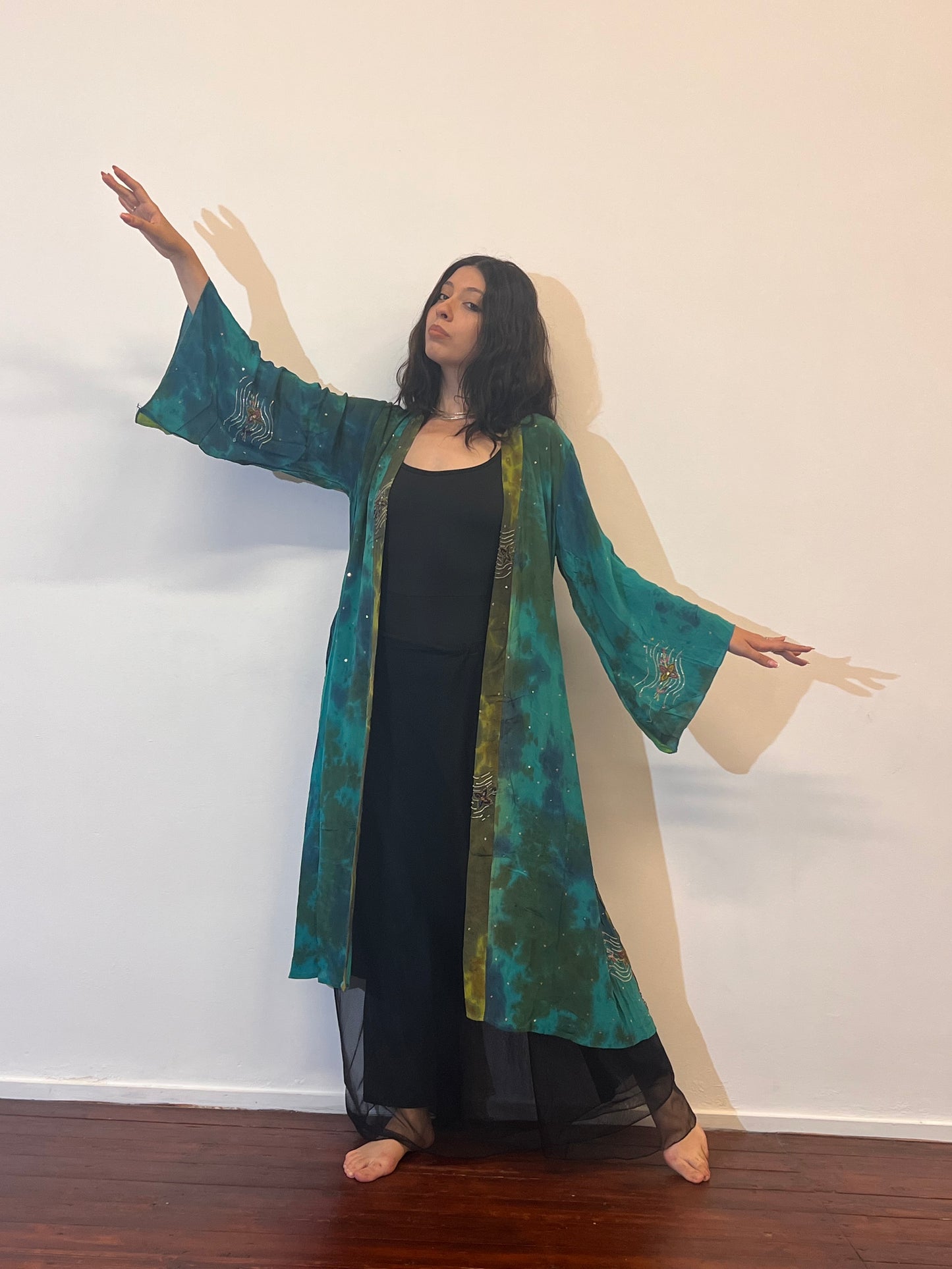 Kimono lungo in misto seta
