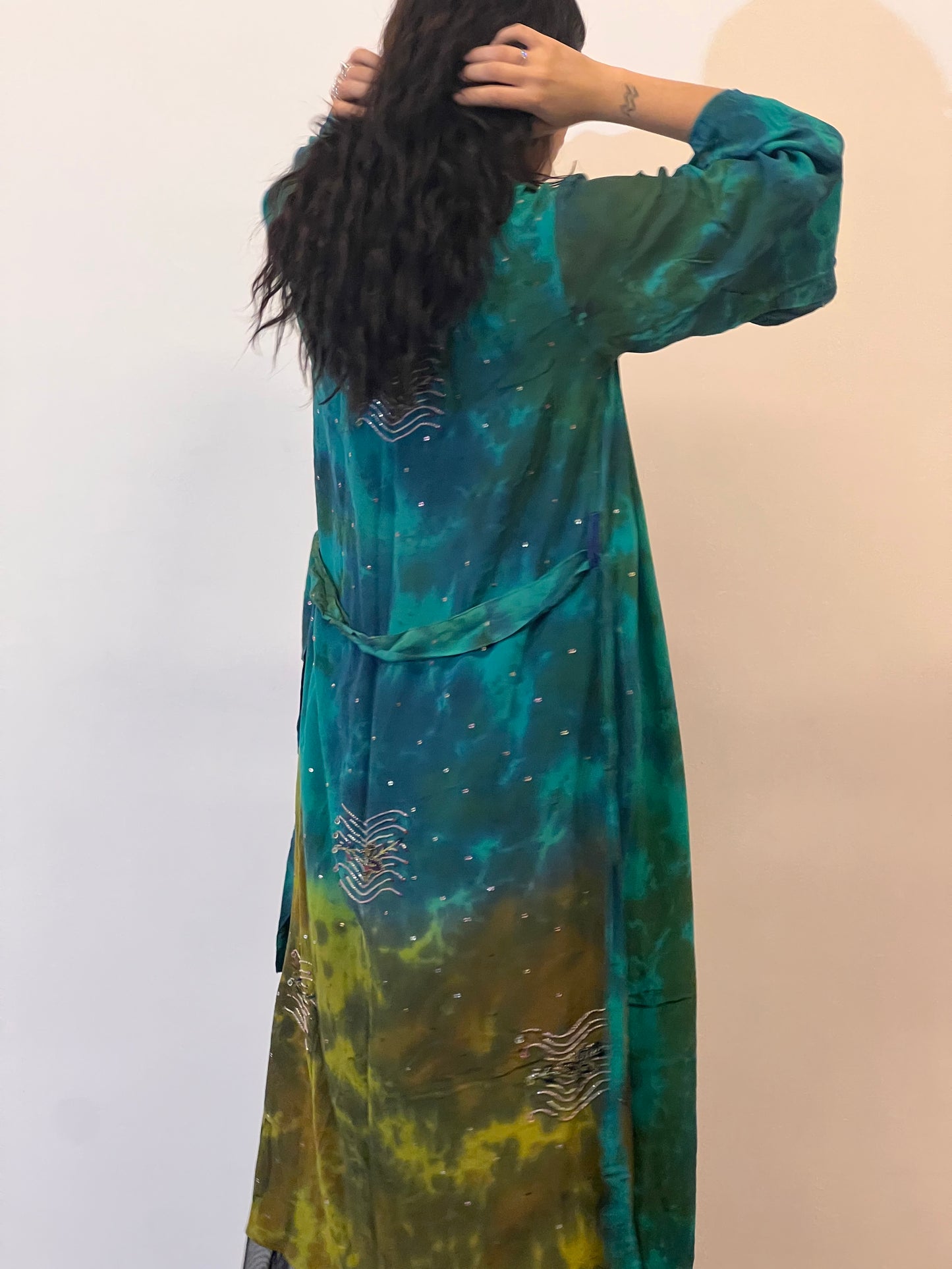 Kimono lungo in misto seta