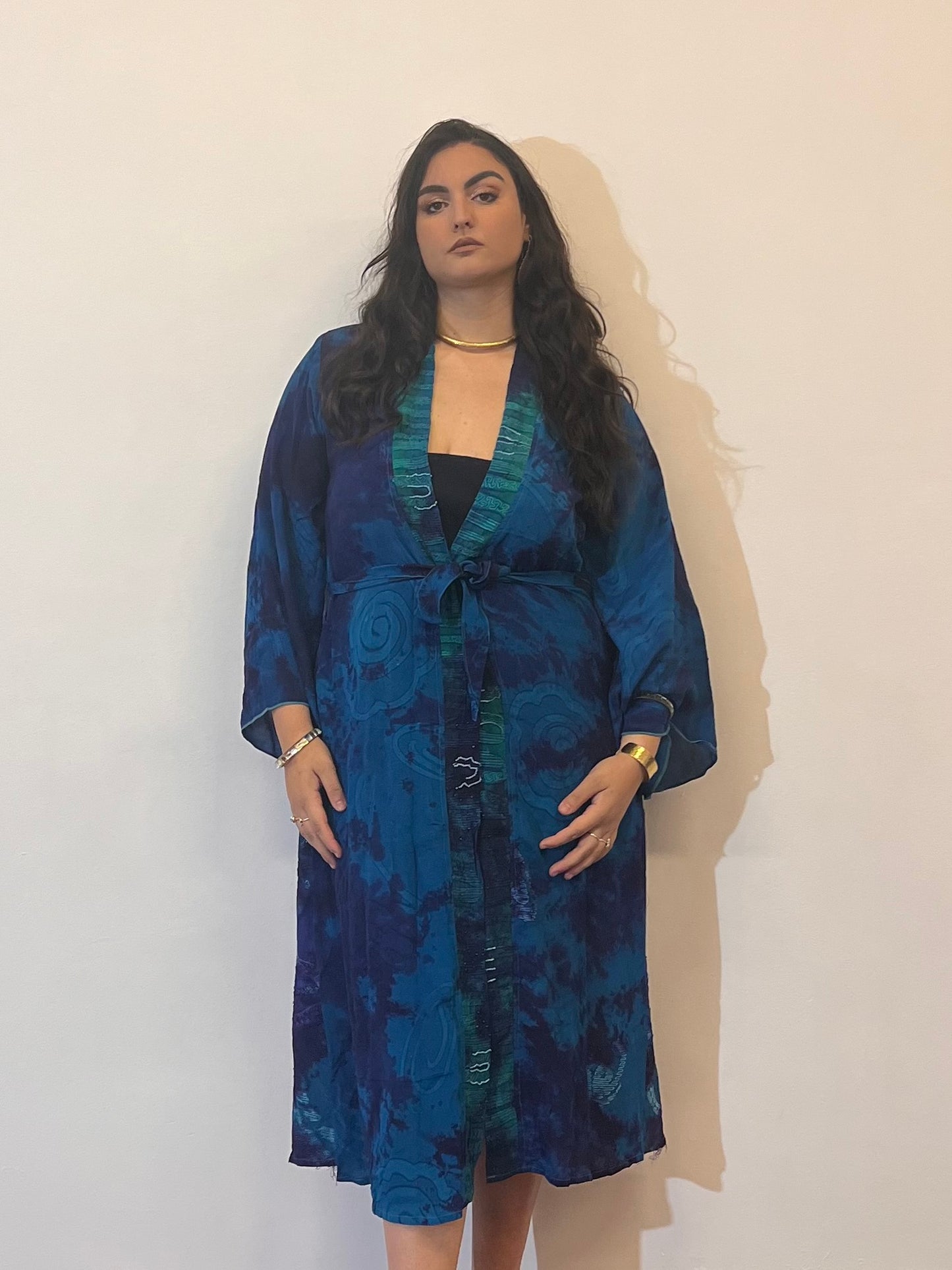 Kimono lungo in misto seta
