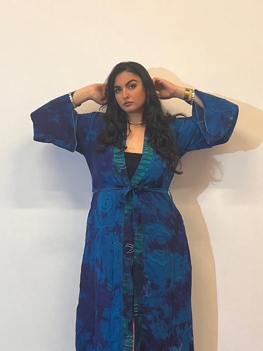 Kimono lungo in misto seta