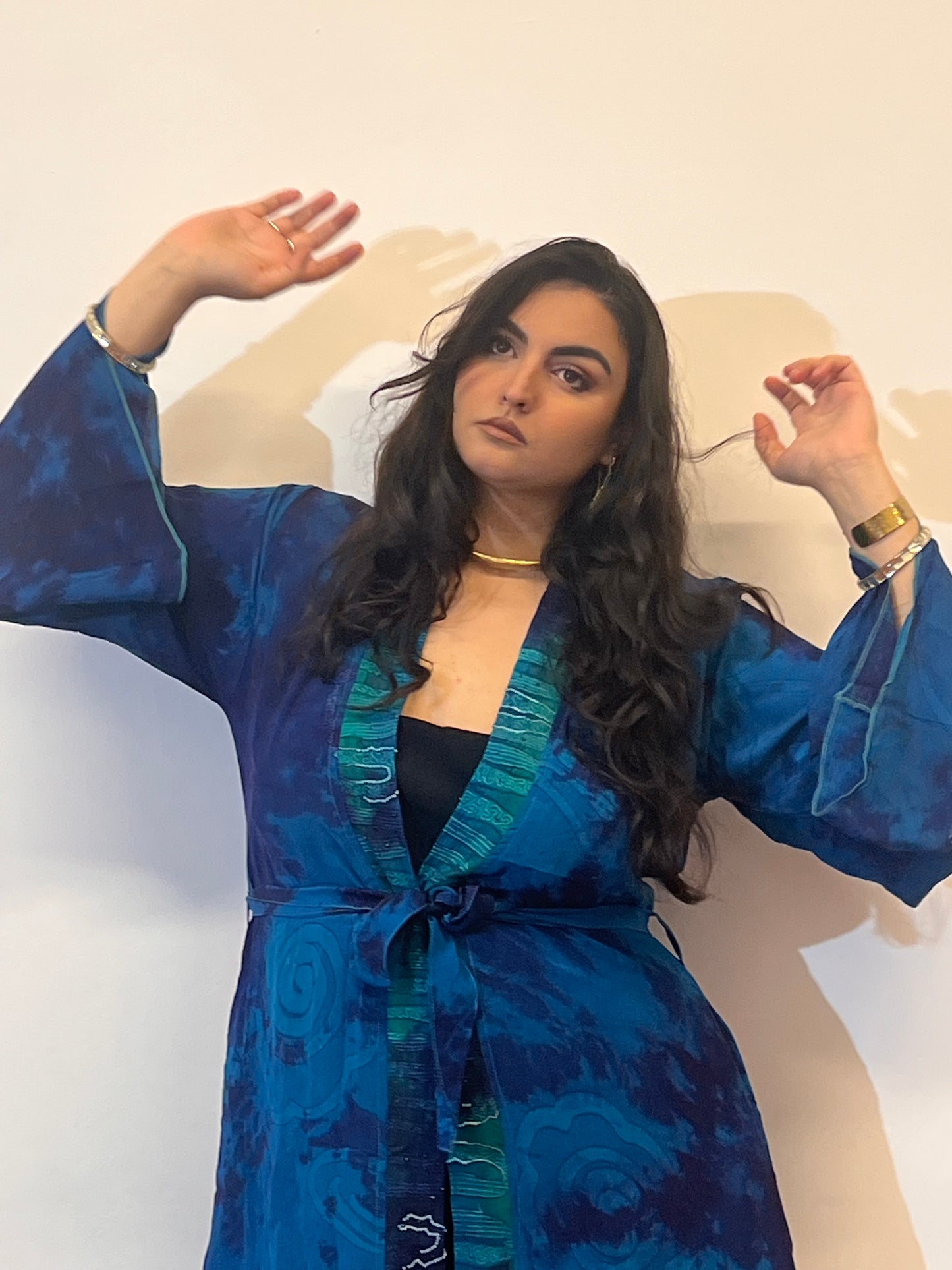 Kimono lungo in misto seta