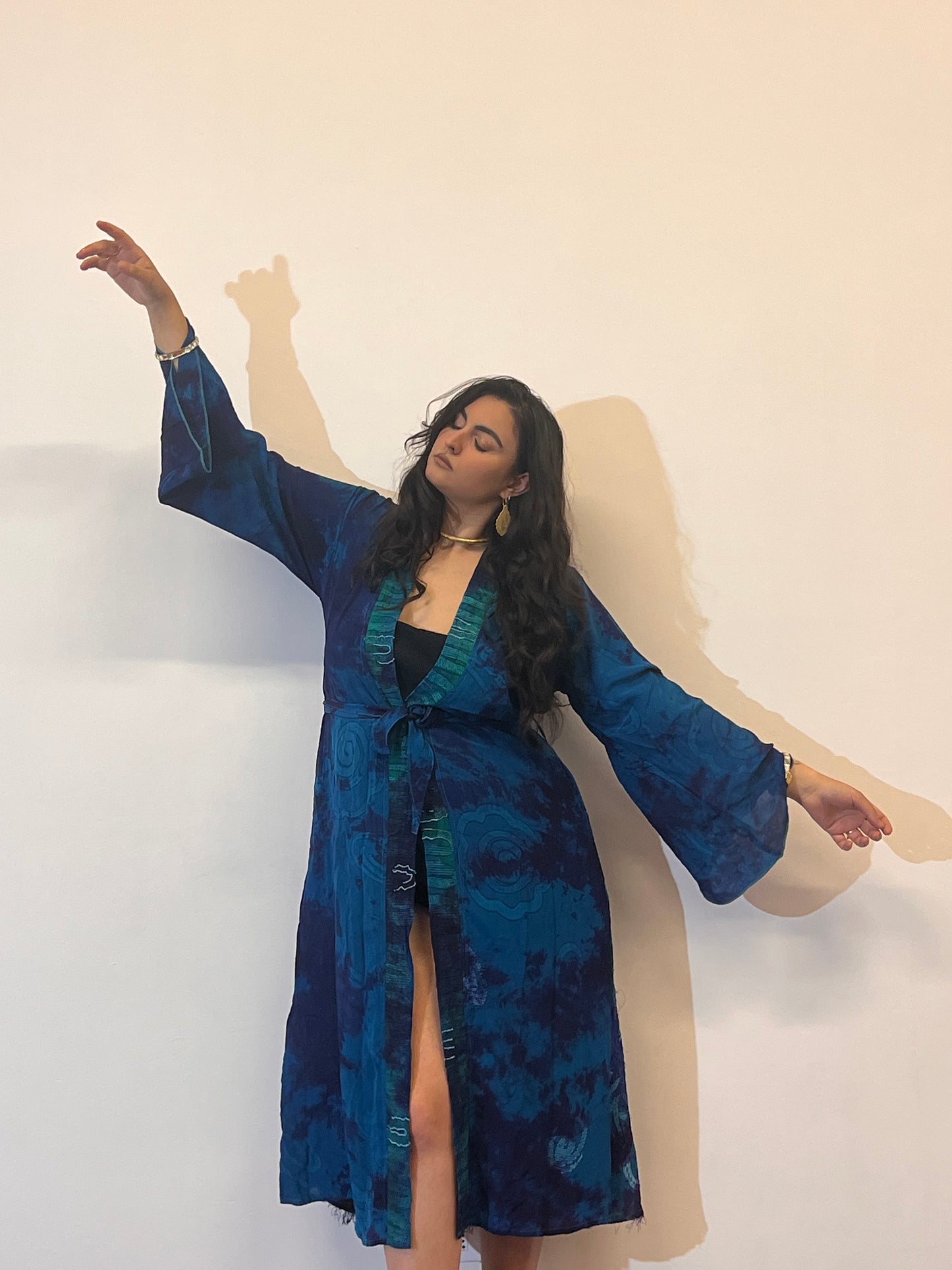 Kimono lungo in misto seta