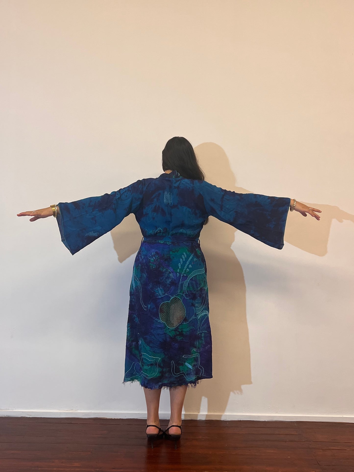 Kimono lungo in misto seta
